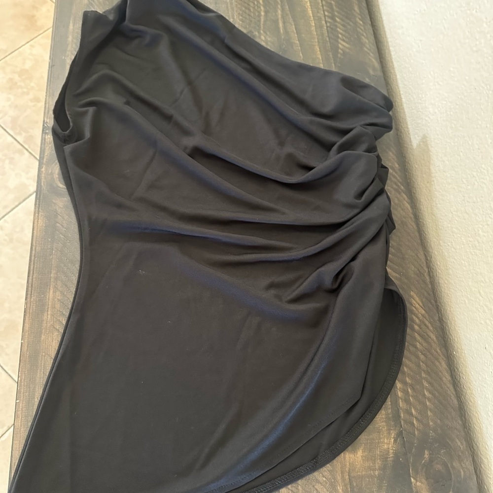 Elegant Black ruched Women's one shoulder top